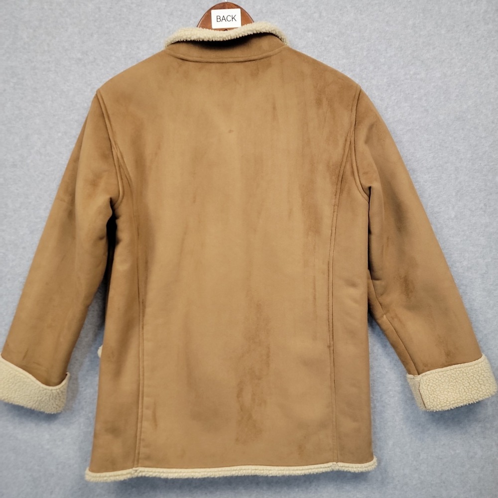 Vtg LL Bean Sherpa Lined Womens Faux Suede Shearling Jacket Coat Tan Brown Sz M - Picture 5 of 15